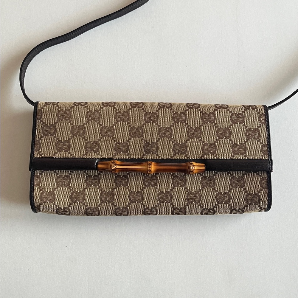 Gucci Vintage Bamboo GG Monogram Canvas Clutch & Crossbody Bag